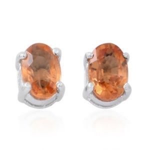 Genuine Light Orange Sapphire Sterling Silver Stud